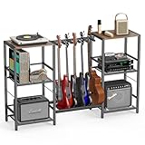 HIXlCOPA Guitar and Amp Stand for 4 Guitars, Guitar Rack with Shelves, Record Player Storage Organizer-Extra Large