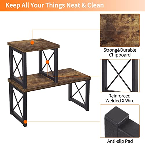 Honiter Wood Desktop Shelf, Desktop Storage Organizer Display Shelf Rack, Kitchen Counter Organizer, 2 Tier Independent Stackable Desk Stand, Freestanding Small Bookshelf Desk Supplies Organizers #TOP5