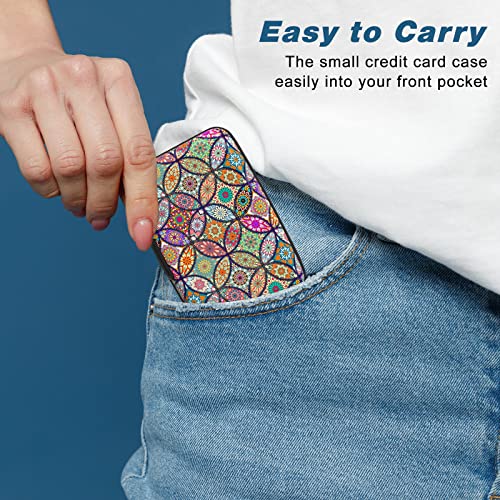 Image of Credit Card Holder, Mini Aluminum Card Wallet RFID Blocking Slim Metal Hard Card Case for Women Men, Pretty Mandala