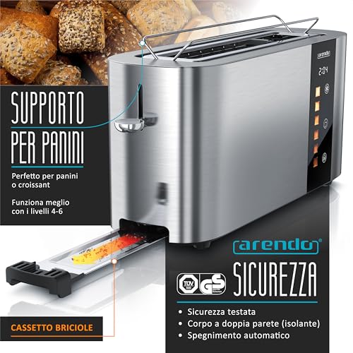 Tostapane a 2 Lunghe Fessure per 2 Fette, 1000 W, Visualizzazione a colori dei livelli di doratura, Display con indicazione del tempo rimanente, Tasti touch, Scaldapasta viennese, Doratura da 1 a 6 - immagine 6