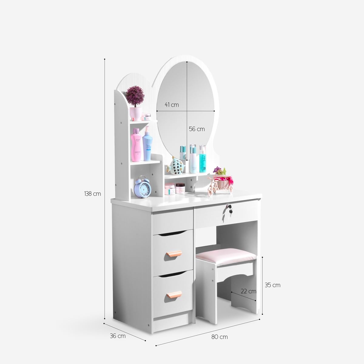 Produce Shop Mobile postazione Trucco Specchio Rotondo Sgabello Camera da Letto Babette