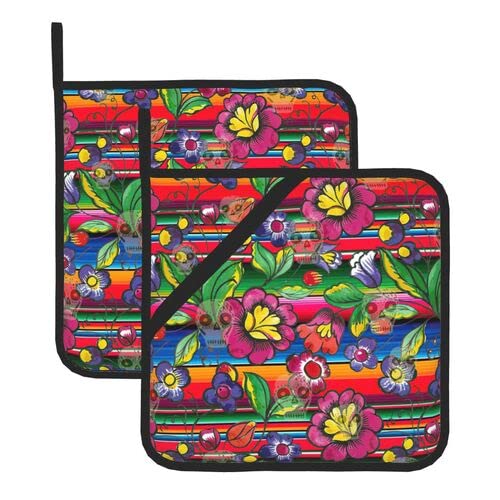 Hhyii Colorful Mexican Serape Pot Holders For Kitchen,Heat Resistant Pot Holders Sets Oven Hot Pads Terry Cloth Pot Holders For Cooking Baking 2Pcs, Multicolor, One Size #TOP25