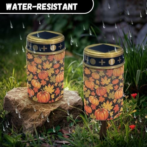 Image of Poceacles Solar Lights Outdoor Waterproof Grave Lights for Cemetery LED Flameless Candle Cemetery Solar Pillar Candles Outdoor Decor, Pumpkin Maple Leaf Orange Black, Pack of 6