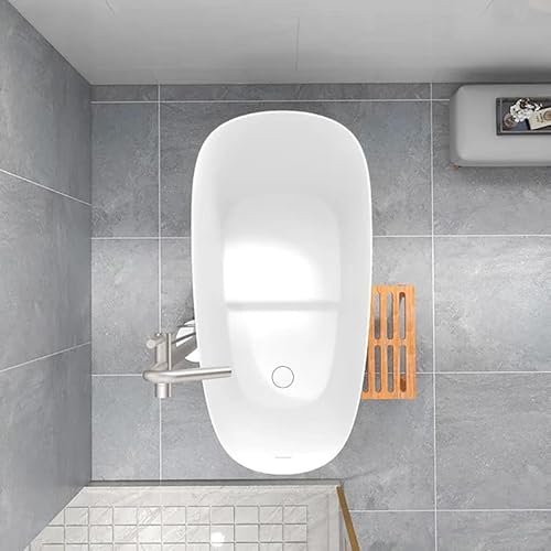 Weibath 47" Freestanding Soaking Bathtub Modern Oblique Deep Stone Resin Japanese Soaking Bathtub (White) #TOP5