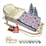 Contenu : Bambini - Traineau en bois universel mixte avec dossier et corde + chancelière d\'hiver (108 cm), également adapté pour lit de bébé, landau, poussette, faite en laine dans le design OWL, Eule $ 12