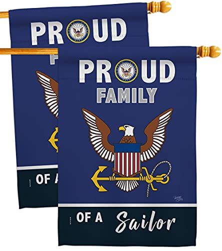 Breeze Decor Proud Family Sailor House Flag 2 pcs Pack Armed Forces Navy USN Seabee United State American Military Veteran Retire Official Banner Small Garden Yard Gift Double-Sided, Made in USA