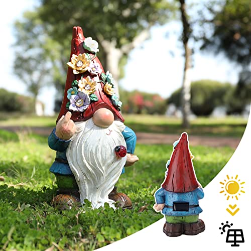 Ovewios Garden Gnome Statue - Large Gnome Figurine In Red Flower Hat With Solar Light Resin Garden Decoration For Outside Patio Yard Lawn Porch Outdoor Summer Decoration Gifts #TOP2
