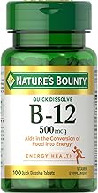 Nature's Bounty Vitamin B12, Supports Energy Metabolism and Nervous System Health, 500mcg, 100 Quick Dissolve Tablets