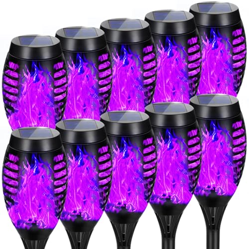 AOUNQ Purple Halloween Solar Lights Outdoor with Flickering Flame, 10 Pack | Halloween Decorations Solar Torch Lights, Waterproof Solar Halloween Lights Tiki Torches for Outside Patio Pathway Yard Decor - image 1