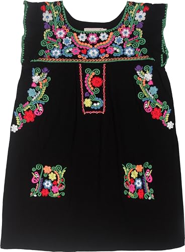 YZXDORWJ Girl Mexican Embroidered Dress Traditional Floral Short Sleeve2