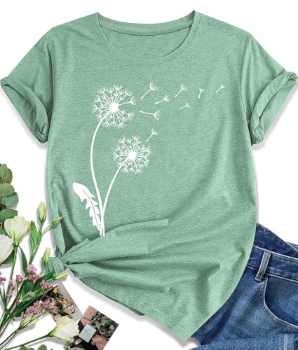 EUOW Dandelion Graphic Floral T-Shirt for Women Casual Summer Boho Tops Holiday Wildflowers Tee Shirts(Dandelion-1207,S)