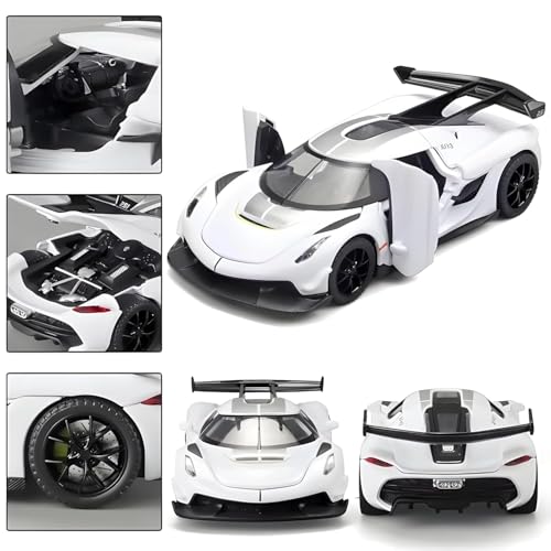 Image of 1:32 Koenigseggg Jesko Sports Model Exclusive Alloy Diecast Pull Back Toy car with Openable Doors & Light Music Toys for Kids Boy Girl Gift (1:32 Koenigseggg - White)