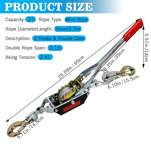 Winch manual 4400 lbs con cable de acero 12.14 ft miniatura 2