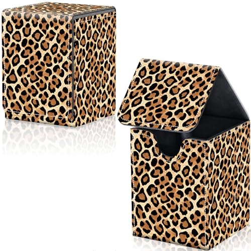 Qindaiwen Card Deck Box for Trading Cards, MTG Deck Box Fits 100+ Single Sleeved Cards, PU Leather Strong Magnet Card Deck Case Holder for Magic Commander TCG CCG, Leopard Print 04
