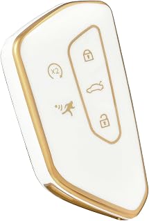 for VW Volkswagen Key Fob Cover, Soft TPU Protection Key Case Shell Compatible with VW ID.4 ID.3 Golf 8 MK8 MK4 Skoda Octavia Seat Leon Smart Remote Control Car Accessories (Gold White)
