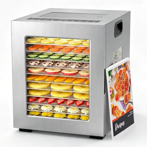 Suteck 12-Tray Pro Food Dehydrator, Stainless Steel, 10 Presets, Keep Warm
