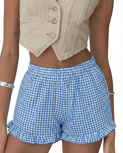 Image of Boxer Shorts for Women Pajama Gingham Shorts Casual Lounge Sleep Plaid Y2K Beach Bottoms for 2026 Summer