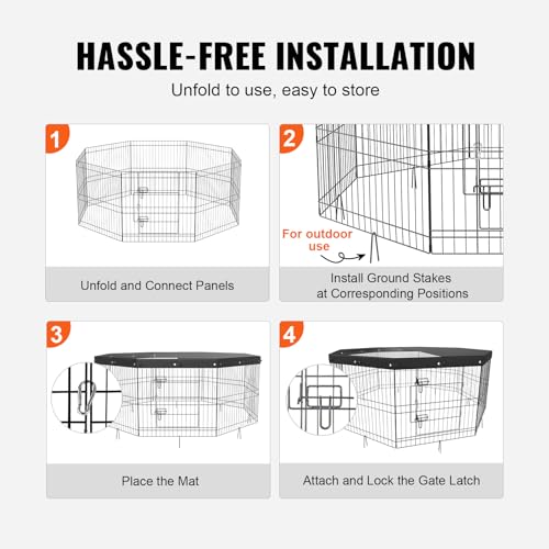 VEVOR Foldable Metal Dog Exercise Pen, Pet Puppy Playpen Yard Fence with Top Cover & Door, Indoor Outdoor 8 Panels 24" W x 24" H Dogs Crate Kennel with Ground Stakes for Small & Medium Dogs by VEVOR - Image 5
