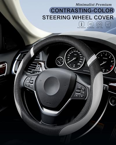 Image of Steering Wheel Cover for Men Women Leather Universal Steering Wheel Covers for Car 15inch (Gray)