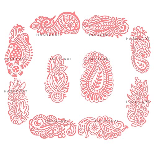 Image of Hashcart | Set of 10 | Paisely and Floral Design Wooden Blocks Stamps, Wooden Blocks for Block Printing, Craft Kids Tattoo Henna Fabric Textile Paper Clay Pottery Hand-Carved