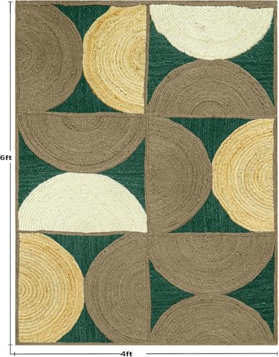 Tapis en jute multicolore vert tissé à plat résistant et durable - 4
