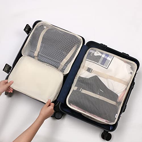 Image of OSDUE Packing Cubes, 8 PCS Travel Organiser Packing Bags, Waterproof Travel Essentials Bag, Beige, Large