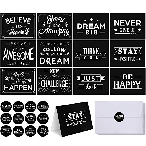 Inspirational Greeting Note Cards Motivational Chalkboard Note Cards Quote Cards with Envelopes and Seal Stickers for Birthday Baby Shower Stationery Supplies Wedding, 24 Cards