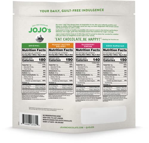 Jojo's Dark Chocolate Bites Made With Hemp, Plant Based Protein, Low Sugar, Low Carb, Vegan, Paleo & Keto Friendly, Healthy Snack, Assorted Pack, 16Oz Bag (40 Count) #TOP7