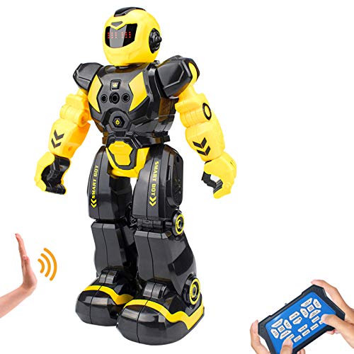 Suliper Remote Control Robot for Kids,Intellectual Gesture Sensor Programmable Robot with Infrared Controller Early Education Robot Toys can Dance Sing Walk Robot Kits for Children (Yellow)