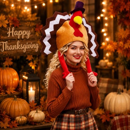 Adult Thanksgiving Turkey Hat Dress Up Costume Hats Holiday Accessories | Funny Thanksgiving Turkey Hat, Lightweight Novelty Headwear for Thanksgiving Dress Up Party, Role Play and Carnival Cosplay - image 3