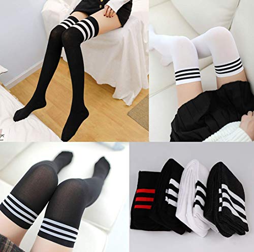 FIBO STEEL 6 – 9 pares de meias compridas até a coxa femininas listradas na altura do joelho