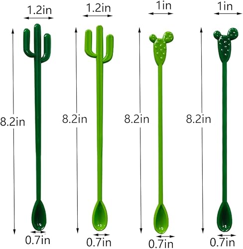 Miniatura 6 de FOYARA Novedosas cucharas para mezclar bebidas con forma de cactus, varillas para mezclar bebidas para fiestas, 8.2 pulgadas, cucharaditas de café,