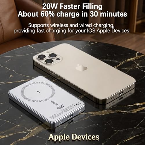 Image of GE 5000mAh Magnetic Qi Power Bank - 20W Fast Charge (Wired & Wireless) | UltraSlim Portable Charger | USB‑C Charging Kit Included | Compatible with iPhone 12-17 | OEM | New 2026 | Made in Korea.