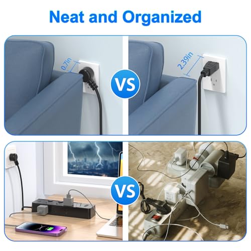 Image of HITRENDS Power Strip with 6 AC Outlets and 4 USB Ports (2 USB-A & 2 USB-C), Dual Control Switches, 6 Ft Flat Plug Extension Cord with Multiple Outlets, Overload Protection, 10A /1250W, Black