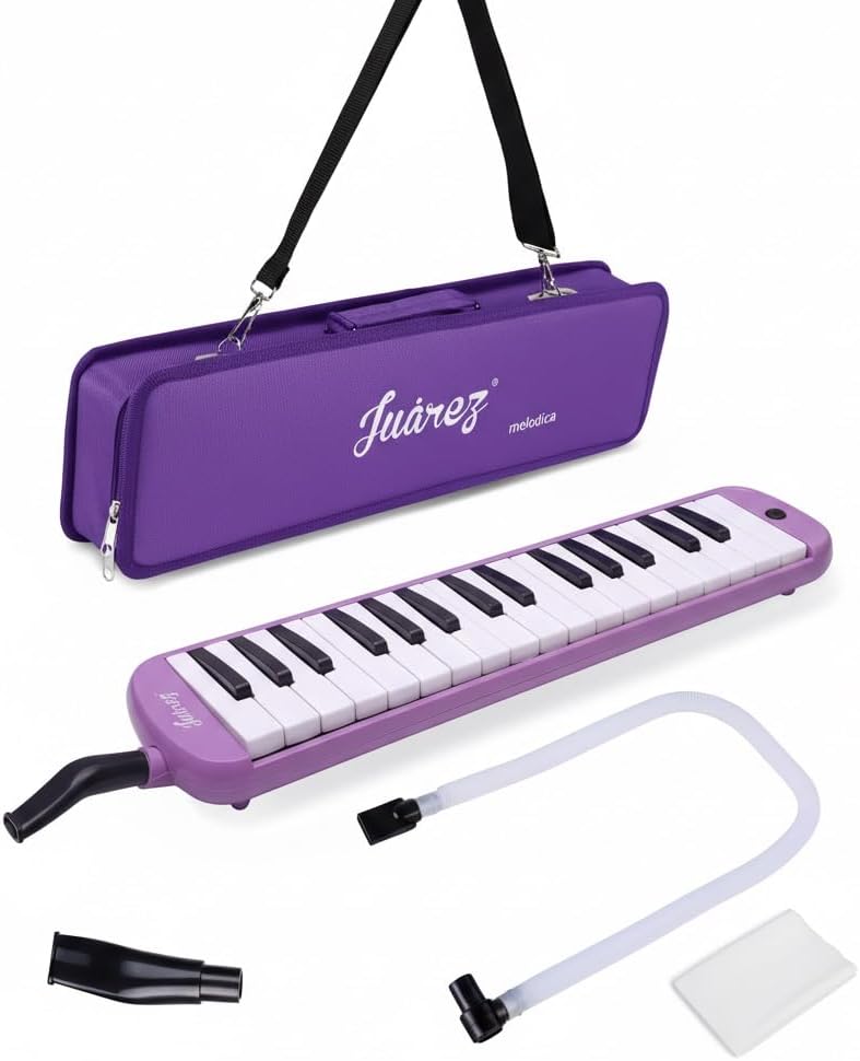 Juarez 37 Key Melodica JMLD37PP Musical Instrument Soprano Air Piano Keyboard Pianica with Carrying Bag, 1 Soft Long Tube, 1 Mouthpiece, Wipe Cloth, Purple