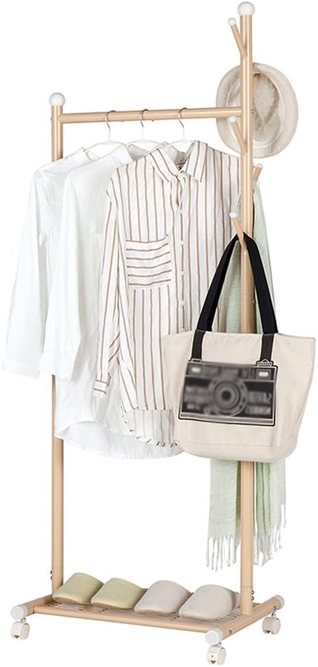 Garment Racks Metal Hanger Indoor Bedroom Floor Single Pole Clothes Rail/Gold Coat Rack, Universal Casters