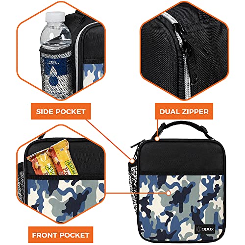 opux Premium Insulated Lunch Box, Soft School Lunch Bag for Kids Boys Girls, Leakproof Small Lunch Pail Men Women Work, Reusable Compact Cooler Tote Lunchbox for Office Adult, Camo Blue by opux - Image 4