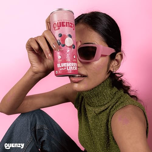 Image of Quenzy Prebiotic Soda - Blueberry Litchi | 5g Prebiotic Fibre for Gut Health | Low Calorie Soda (<15 kcal) | No Added Sugar | Zero Preservatives | Healthy Sparkling Drink | Pack of 6 x 250ml