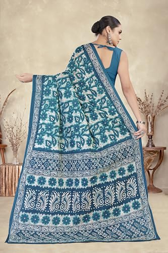 Image of TAMAIRA FASHION Mulmul Pure Cotton Saree For Woman Floral Batik Printed |Office Wear Daily Wear Sarees For Women Without Blouse Piece (Available in 16 Colours)