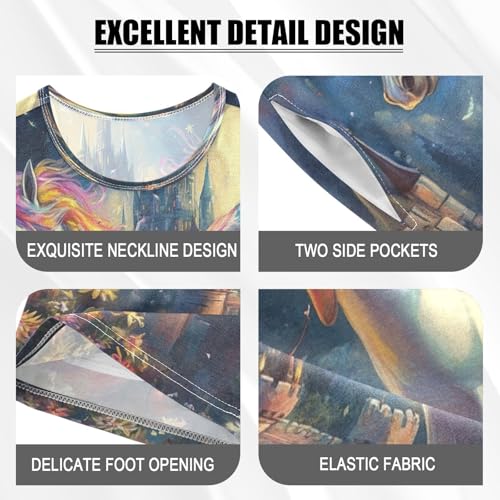 ALAZA Unicorn Flower Blossom Castle Pajamas Set Short Sleeve Cotton Sleepwear Summer Pjs 2 Piece 5-14Y4