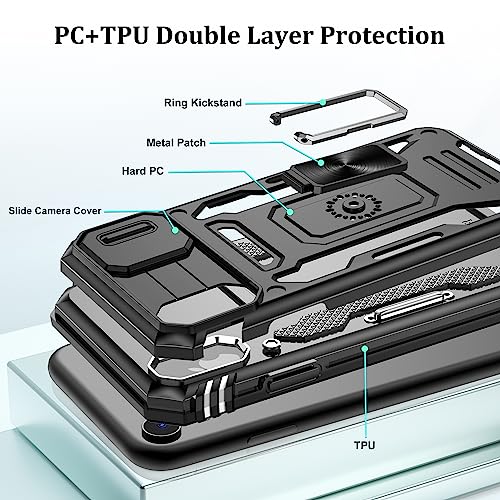 Jshru for iPhone XR Phone Cases with Screen Protector,Slide Camera Cover,Ring Kickstand - Image 2