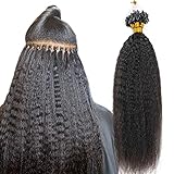 Niawigs Micro Links Human Hair for Black Women Kinky Straight Microlink Hair Extensions 100 Strands Micro Loop Human Hair Extensions 16 Inches 100G Natural Black