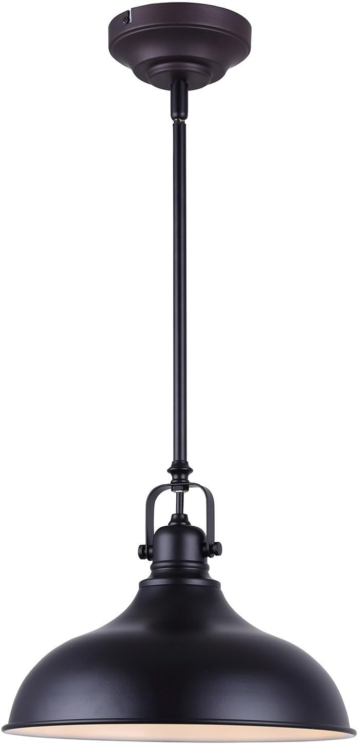 Canarm Sussex 1-Light LED Pendant Light, Matte Black Finish with Adjustable Rod, Dimmable Modern Lighting for Kitchen Island, Dining Room or Living Room