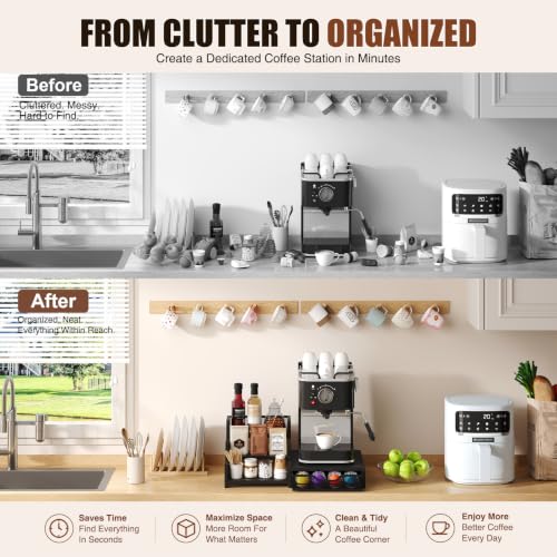 Image of Coffee Station Organizer Compatible with Nespresso Vertuo Pods, Holds 48 Small or 32 Large Pods, 3-Tier Coffee Bar Organizer with K-Cup Holder, Coffee Pod Drawer & Syrup Cups Rack for Accessories