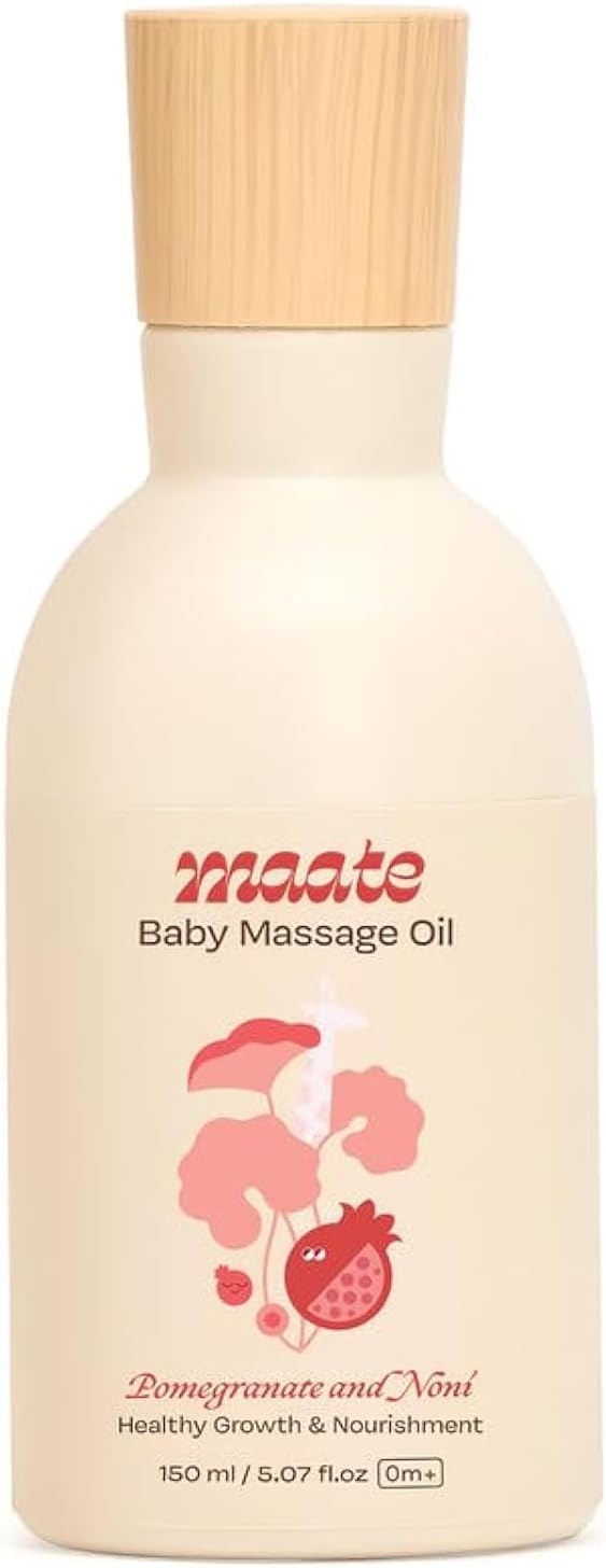 Maate Baby Massage Oil 150ml | Massage Oil for Newborn Baby & Kids | Enrich with Brahmi, Noni & Pomegranate Seed Oil | Light & Non-Sticky | Baby Massage Oil 0-12yr | Gentle Baby's Skin | Cruelty-Free