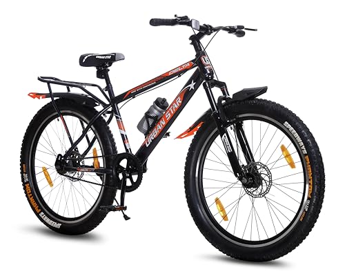 Image of URBANSTAR 26T Double Disc with Carrier - SEMI Fat Tyres 26 * 300 - Metalic Black 26 T SEMI Fat Tyre Cycle (Single Speed, Metallic Black, Only Front Suspension)