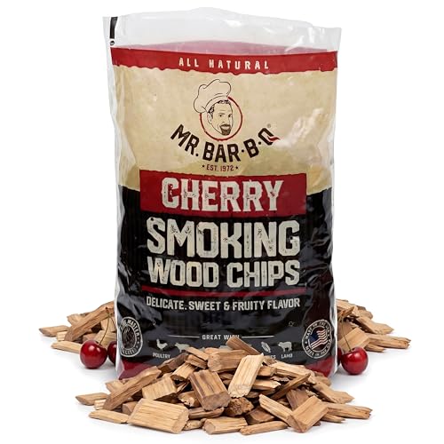 Mr Bar-B-Q Cherry Wood Smoker Chips 100% All Natural Wood Chips for Smokers Works with Smoker Gas Electric Grill Sweet & Fruity Flavor for Smoking Grilling BBQ Camping (1.8 lb Bag)