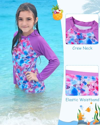 Image of TUONROAD Girls 2 Pieces Rash Guard Swimsuit Long Sleeve Tankini for 4-10 Years