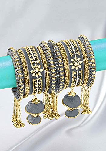 Image of Peora Velvet Silk Thread Kundan Studded Chuda Bangles Set Gift for Women