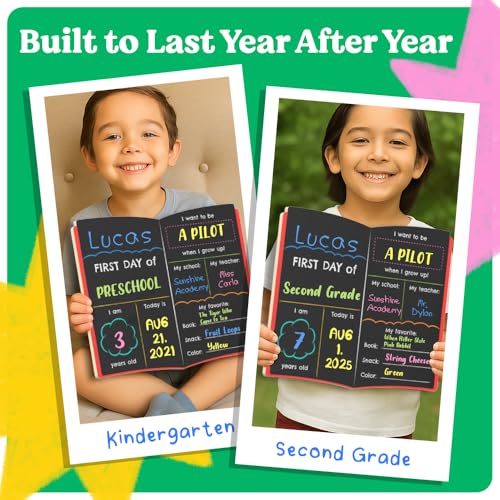 Chalkola My First Day of School Sign Board with 3 Liquid Chalk Markers | 13”x11” Double-Sided & Reusable Chalkboard Sign - 1st and Last Day - Back to School Board for Kindergarten, Preschool Kids